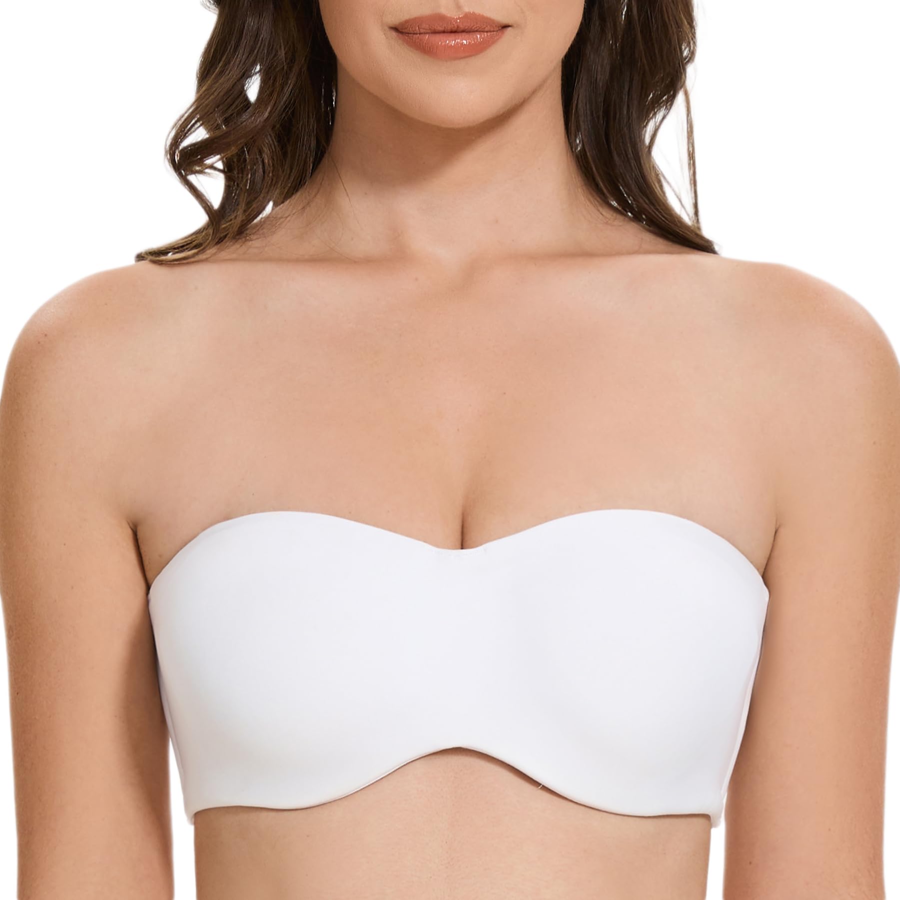 MELENECA Women's Strapless Minimizer Multiway for Large Bust Unlined Seemless Underwire Bandeau Bra White 34A