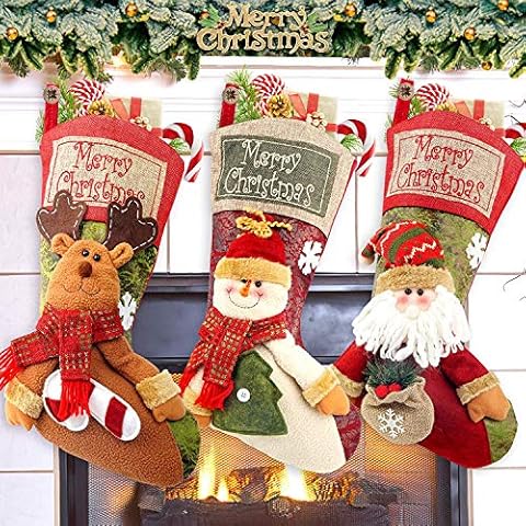 COOLWUFAN 3 Pack Christmas Stockings Cover