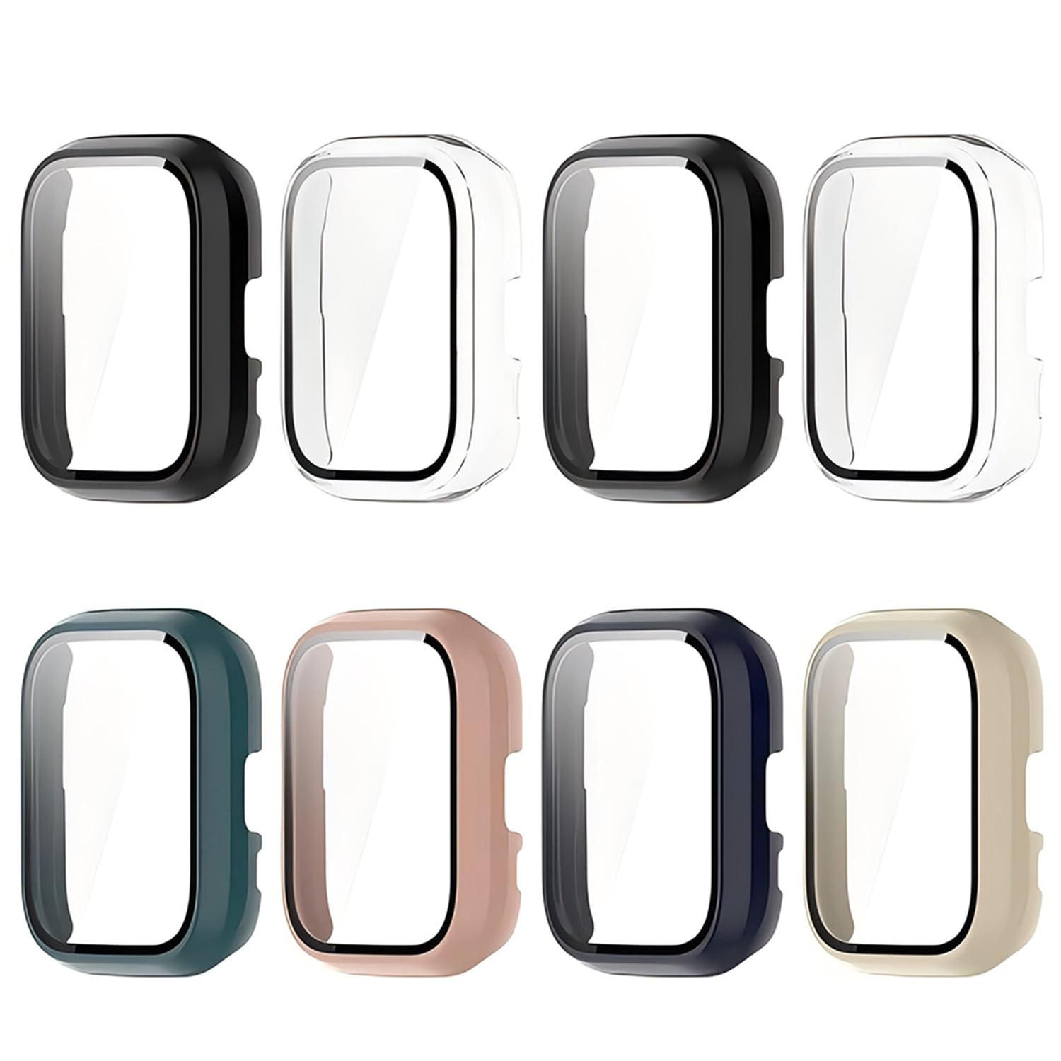 HXFRTYU 8 Pack Case for Amazfit Active Screen Protector, Hard PC Bumper Overall Protective Tempered Glass Cover Accessories for Women Men Clear