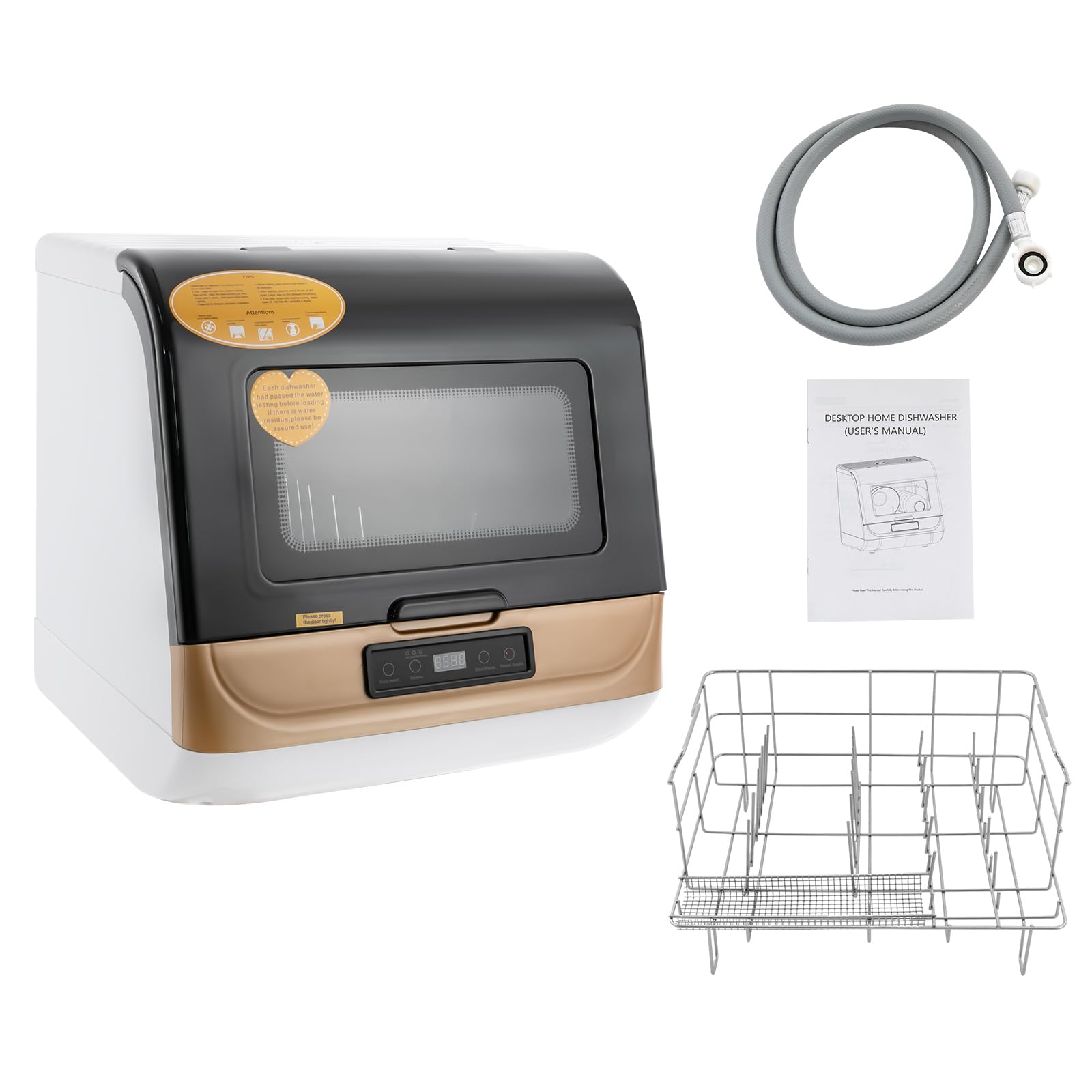 Gold - Lavastoviglie da tavolo moderna, mini lavastoviglie, con 360°, asciugatura, per appartamenti e caravan, 800 W