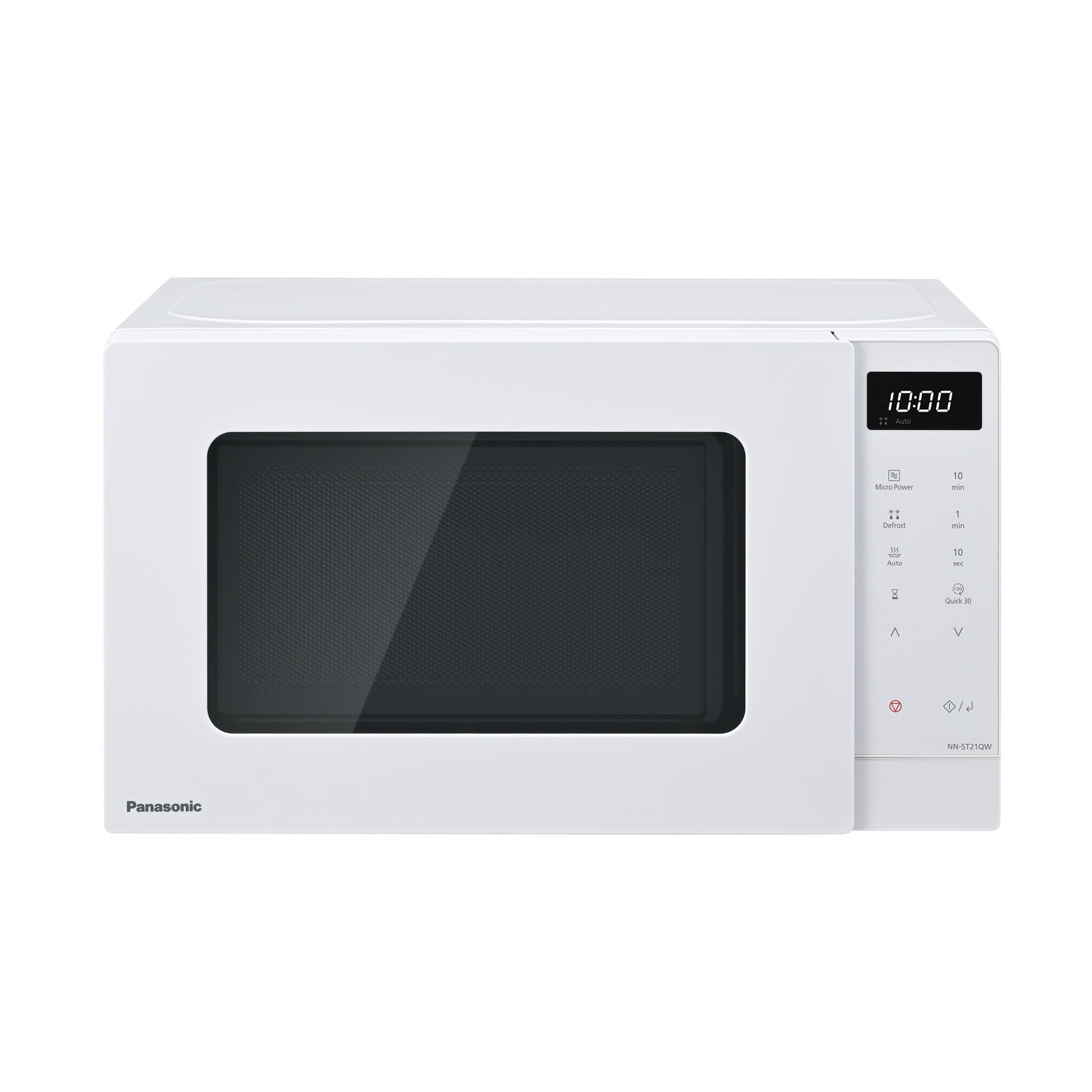 Panasonic NN-ST21QWEPG 20L Solo-Mikrowelle mit Drehteller, 800 W, automatisches Auftauen, 11 Automatikprogramme, LED-Anzeige, 5 Leistungsstufen, digitaler Timer, Weiß
