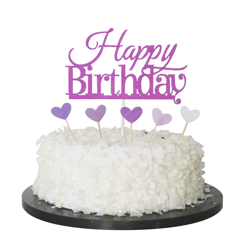 Sunny ZX purple Glitter purple Glitter purple Glitter Love Gold Glitter Happy Birthday Cake Toppers, Birthday Party Decoration