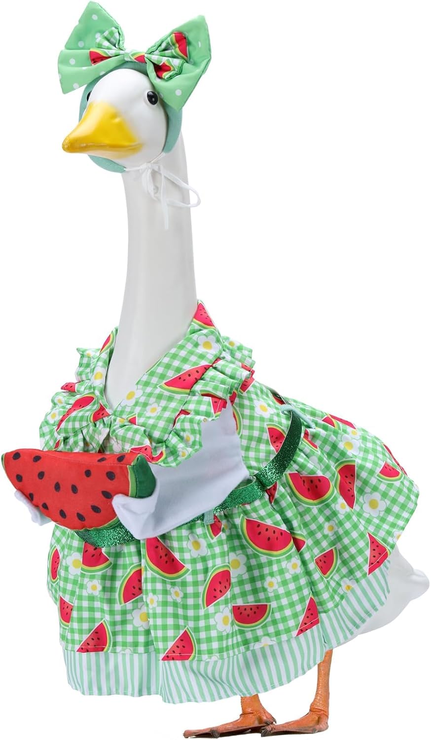 Summer Porch Goose Outfits for 23 Inch Lawn Statue, Watermelon Costume for Plastic/Cement Statue, Duck Sculpture Clothes for Spring Yard Patio Party Decoration