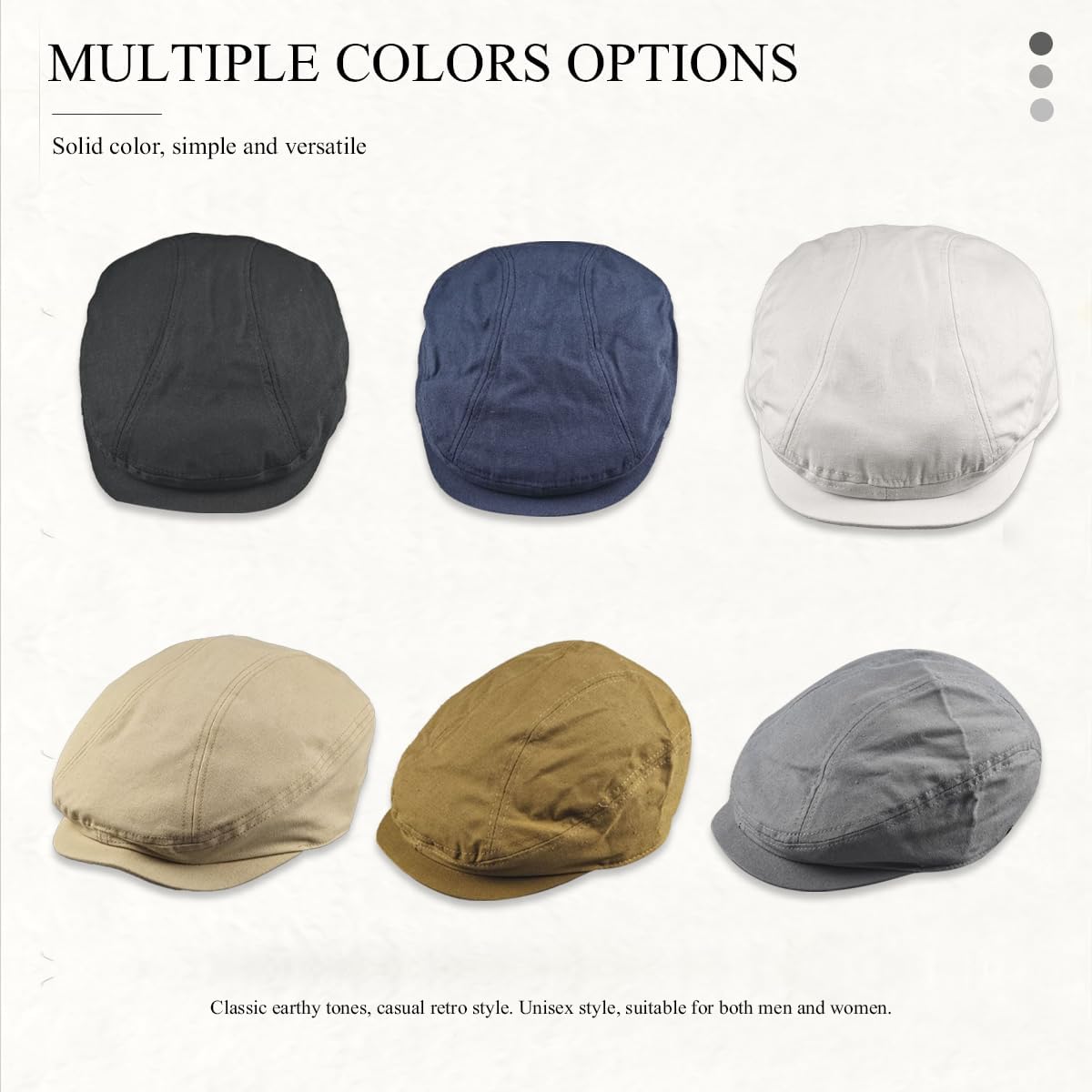 LumiSyne Flat Cap Men Women Newsboy Hat Beret Solid Color Cotton Adjustable Casual Retro Peaked Cap Duckbill Hat Gatsby Cap