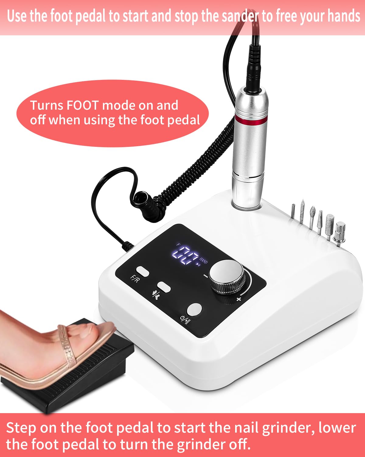 Torno para Uñas Profesional 45000 rpm, Drill para Uñas Profesional, Nail Drill, Lima Electrica Uñas, Torno Pedicura para Manicura, Pulido y Eliminación de gel de Uñas Acrílicas