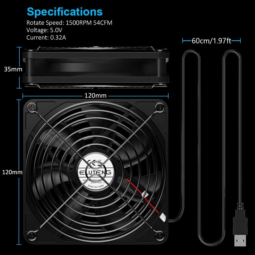 ELUTENG 120mm Fan USB Computer Fans USB Case Fan 54.56CFM 1500RPM USB Powered Cooling Fan with