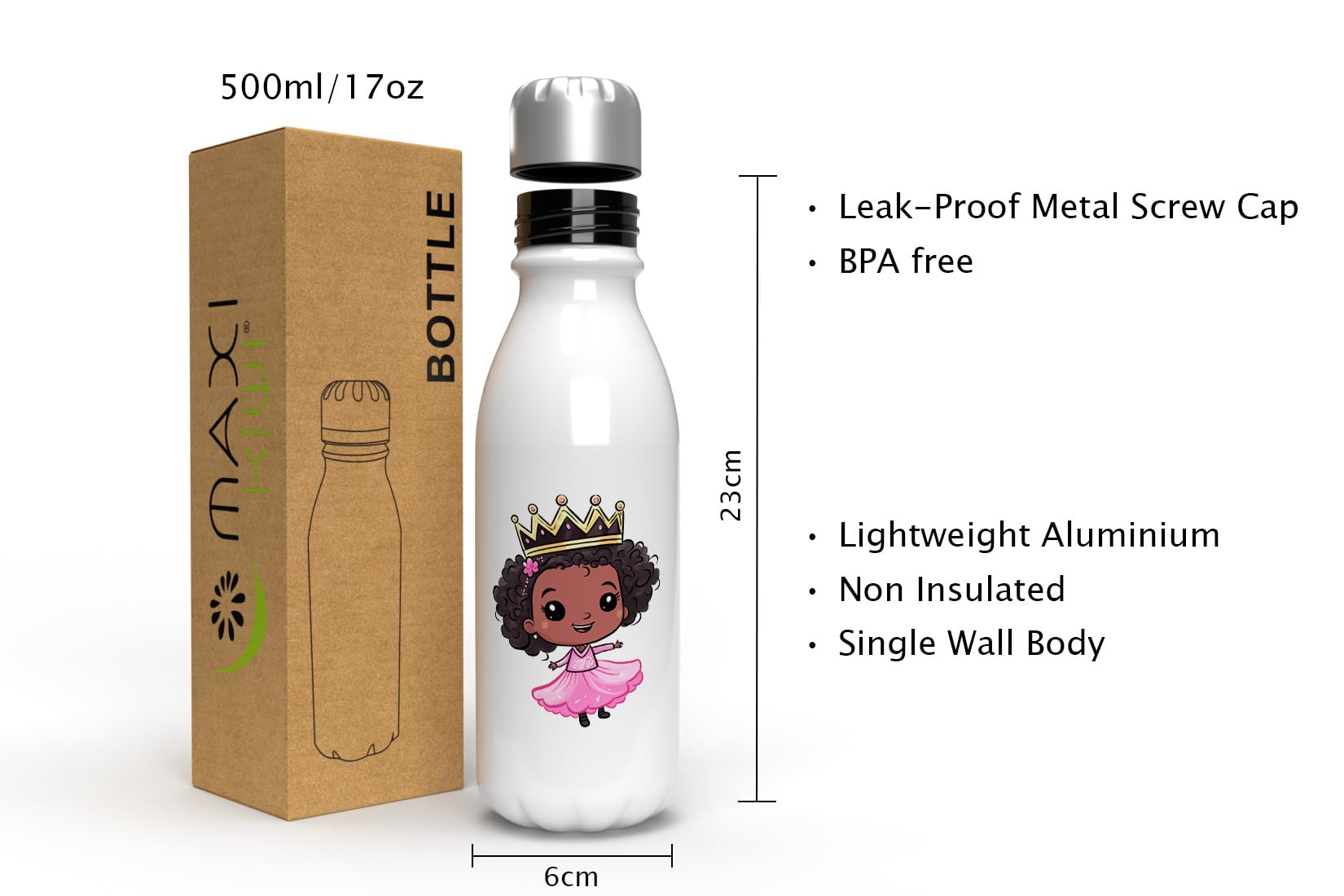 MAXIKIWI, Single Wall Water Drinking Bottle with Screw Cap, Non Insulated Lightweight Aluminium, BPA Free, Leak-Proof - Image 3