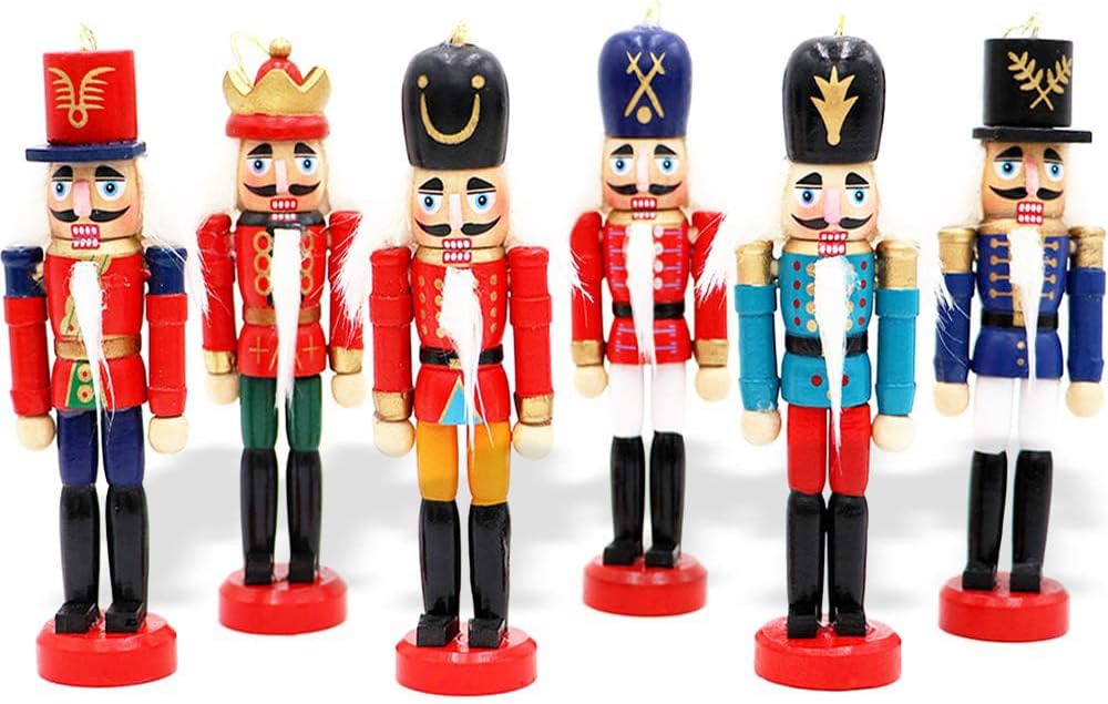 Jolik 6 PCS Nutcracker Ornament Set Wooden Nutcracker Christmas Ornaments