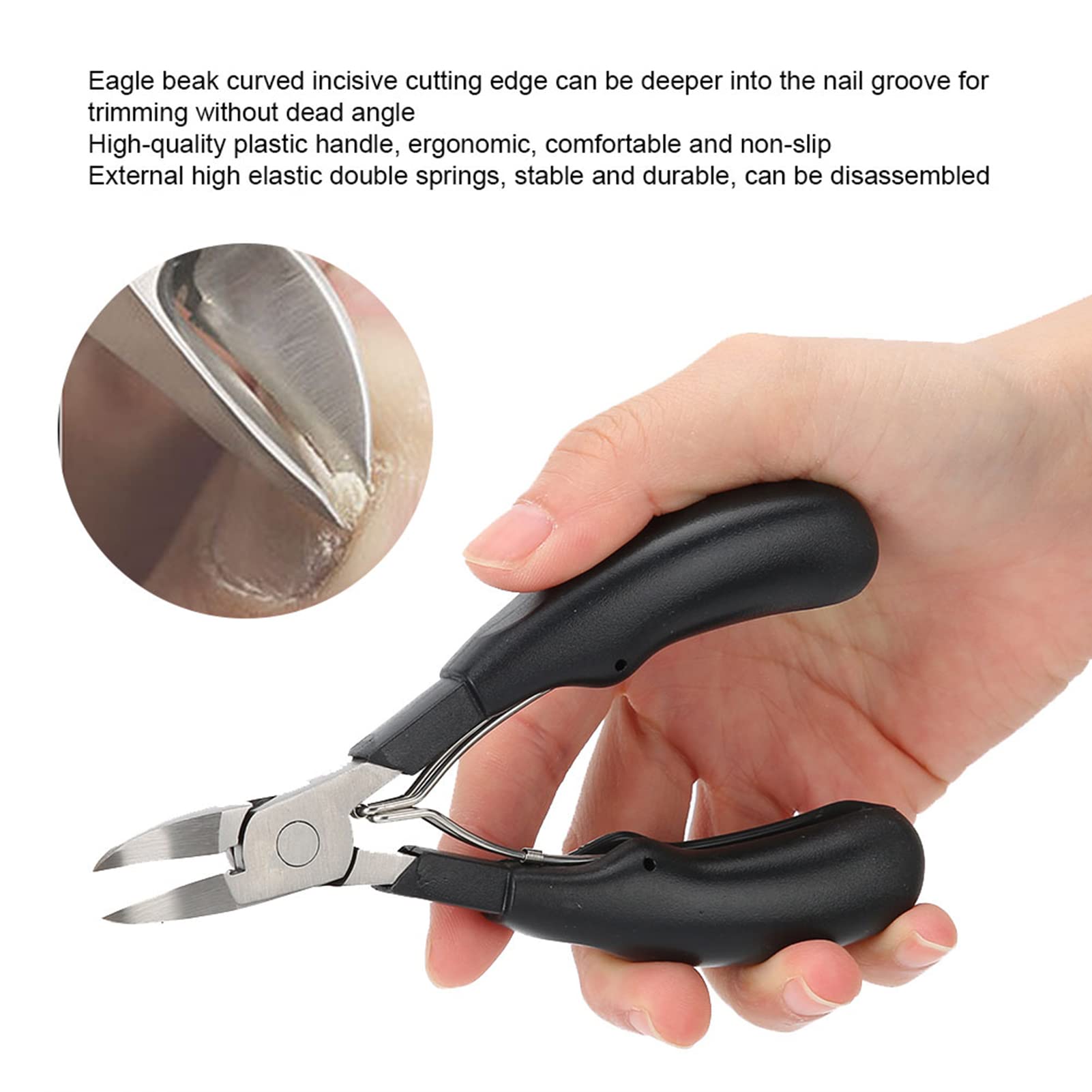 Pinza per Cuticole Professionale in Acciaio Inossidabile per Unghie Incarnite con Manico Ergonomico (BLACK)