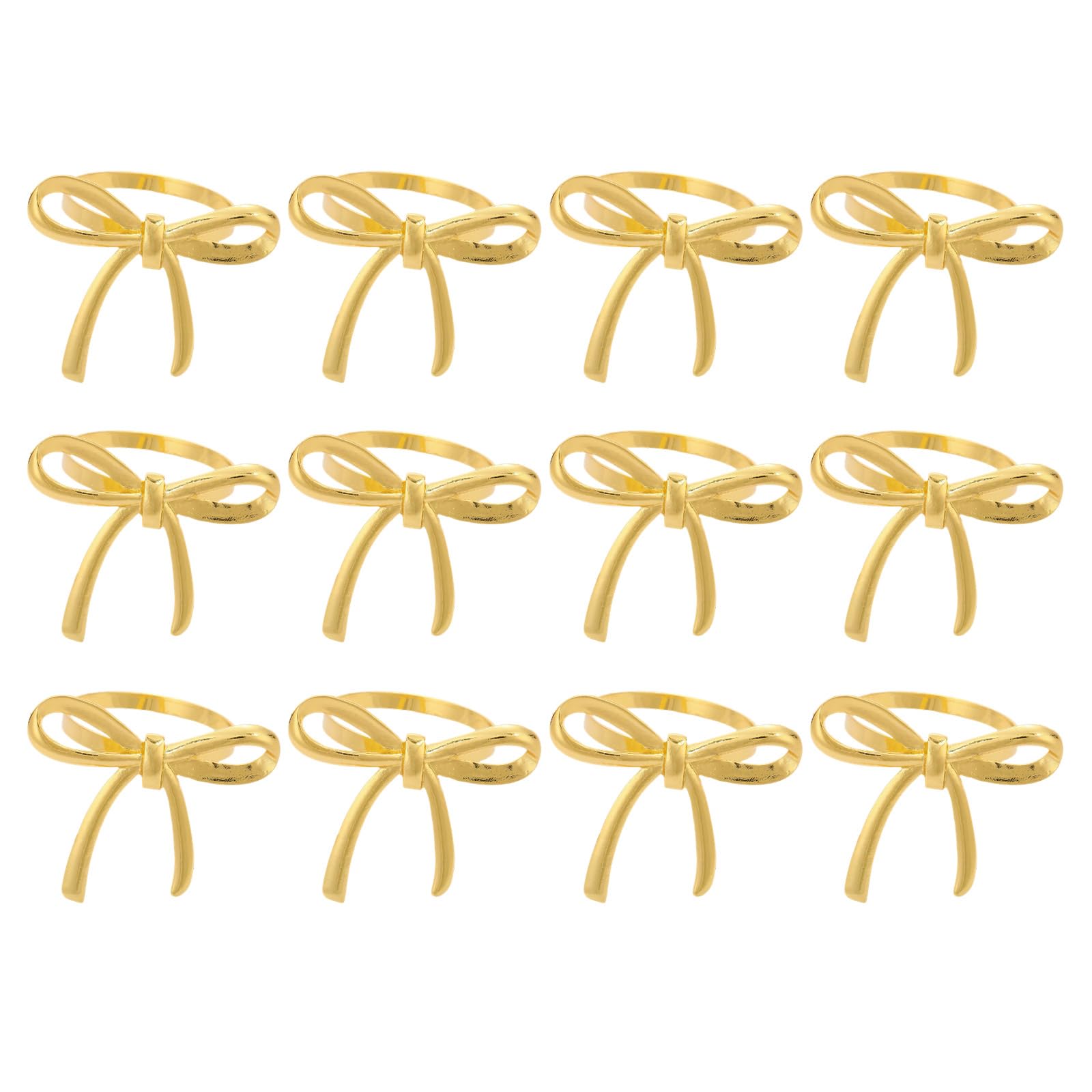 jiingekk 12Pcs Premium Metal Napkin Rings with Intricate Bows Detail Decorative Holders for Holiday Table Occasion Party Circlets