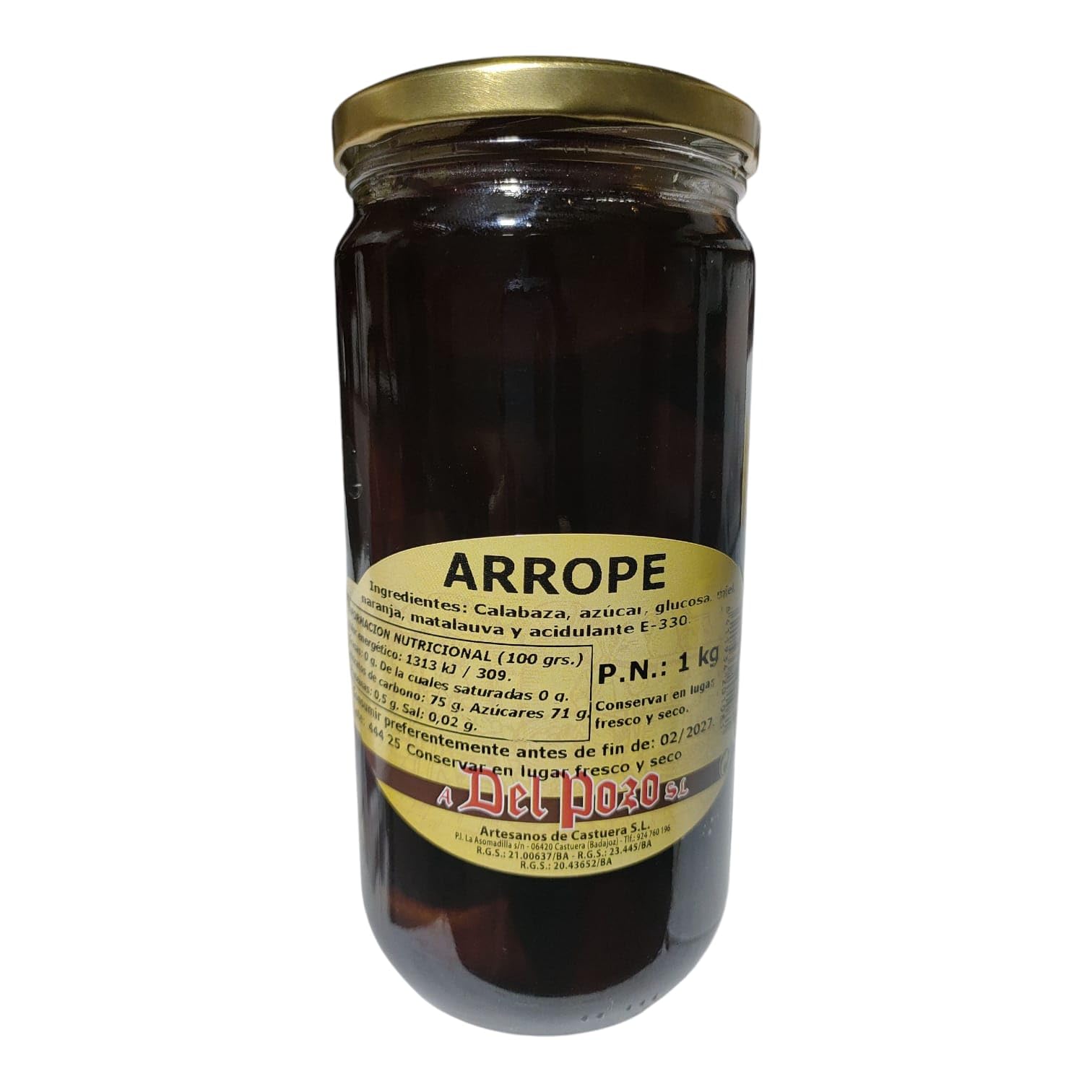 Arrope de Calabaza Artesano Sin Lactosa Corazón Extremeño 1KG melaza de Extremadura