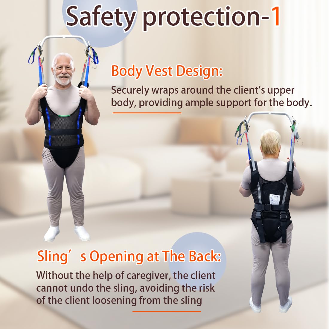Imbracatura imbottita comoda per il sollevamento del paziente, imbracatura portatile per persone o handicap per ambulare l'allenamento di supporto, carico di sicurezza 226,8 kg