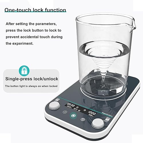 Vista 6 de Agitador magnético de laboratorio, mezclador digital con barra de agitación, velocidad ajustable, 9 juegos de almacenamiento de programas, marcha