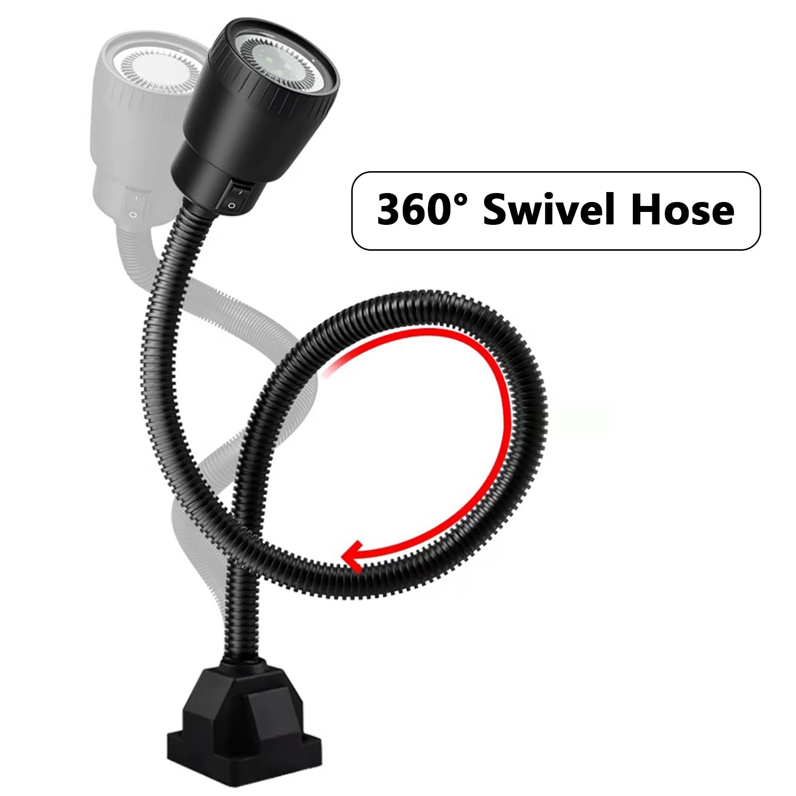Przemysłowa lampa maszynowa, obracany o 360° wąż metalowy | Łatwy w obsłudze, do tokarek, stołów warsztatowych i obrabiarek (5 W, 110-220 V)