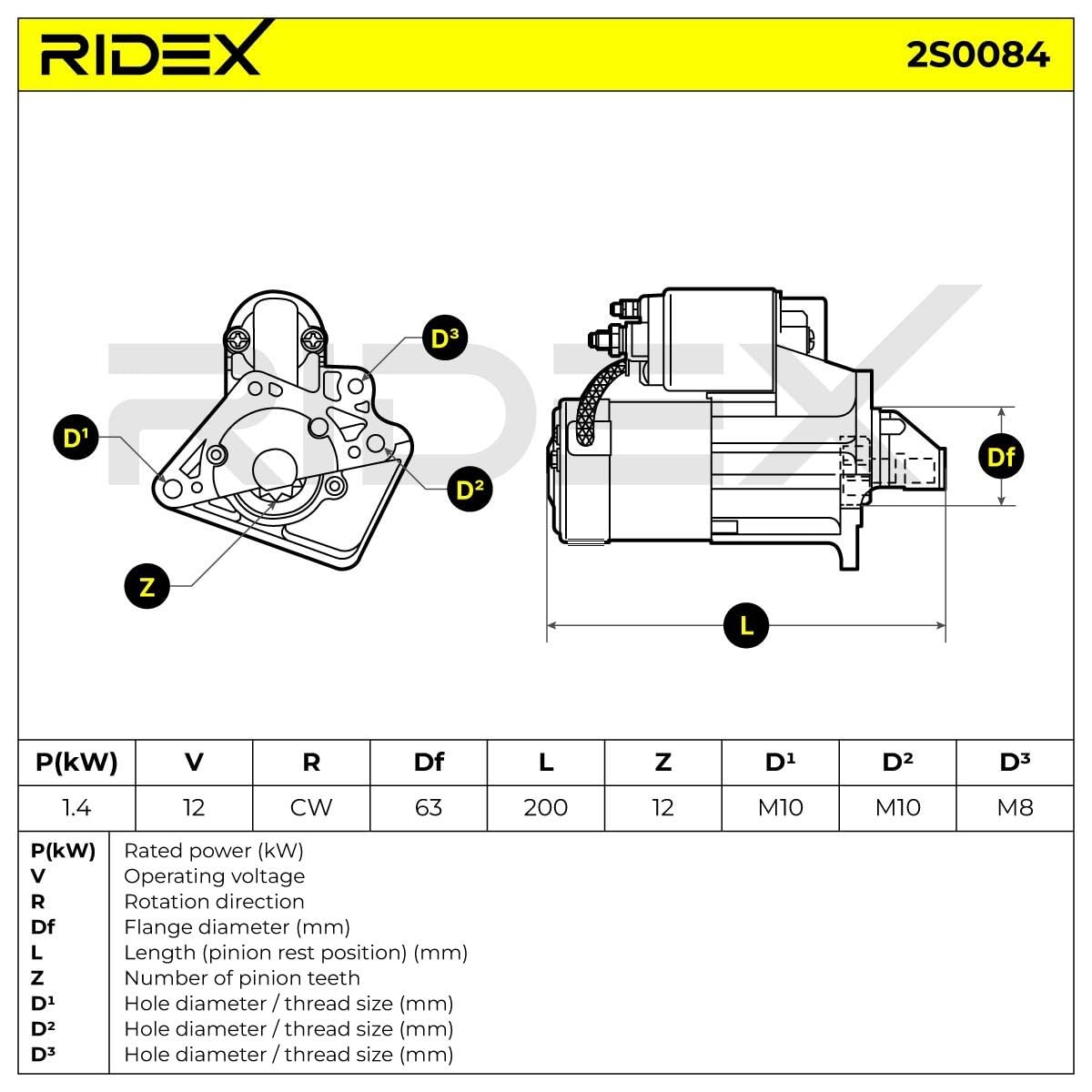RIDEX 2S0084 Motor de arranque Compatible con RENAULT MEGANE III Grandtour KZ0/1