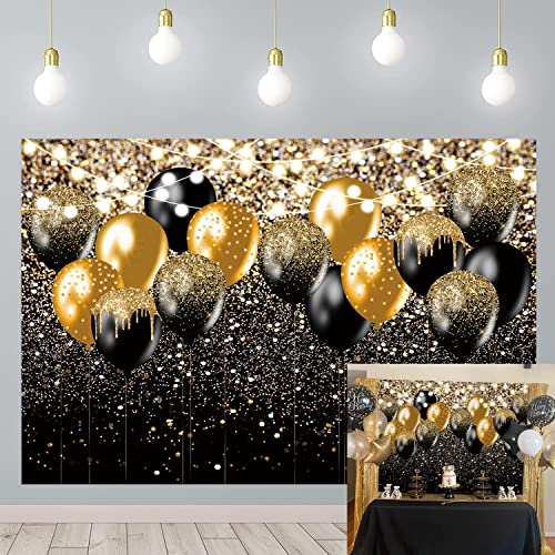 Toile de fond noire et dorée pour anniversaire et fête 2,4x1,8 m