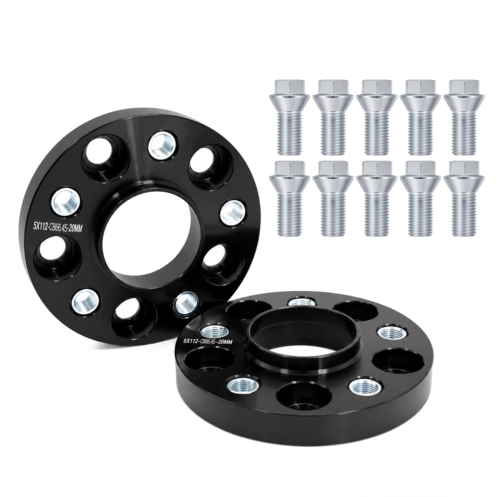 Spurverbreiterung 5x112 40mm 2x20mm NLB:66.45 für Mercedes | M14x1,5 Kegelbund 60°, 10 Schrauben, 6061 Alu, geschmiedet, CNC, schwarz, korrosionsfest