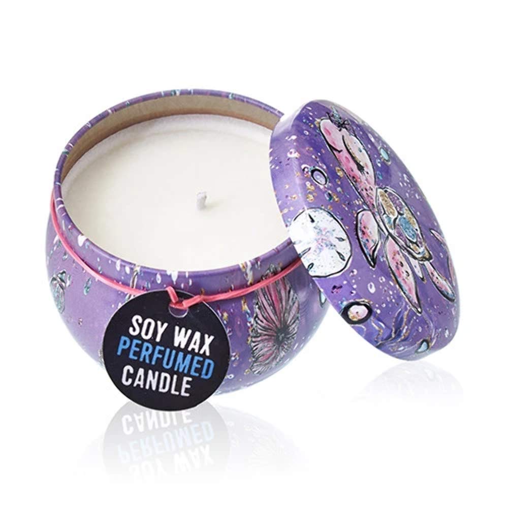 Ancient Wisdom Soy Wax Art Tin Candle - Sea Life - Raspberry