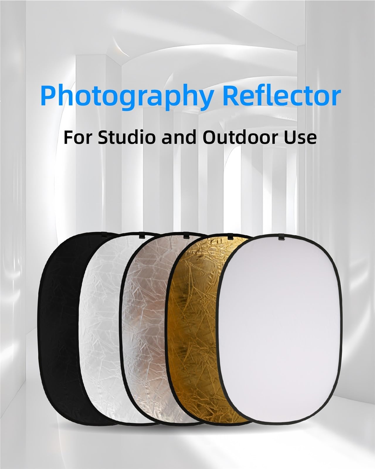 Reflector de luz, Reflector de fotografía portátil Plegable luz Suave Multicolor 5 en 1 2 en 1 60X90CM 90X120CM(90X120CM-G-W)