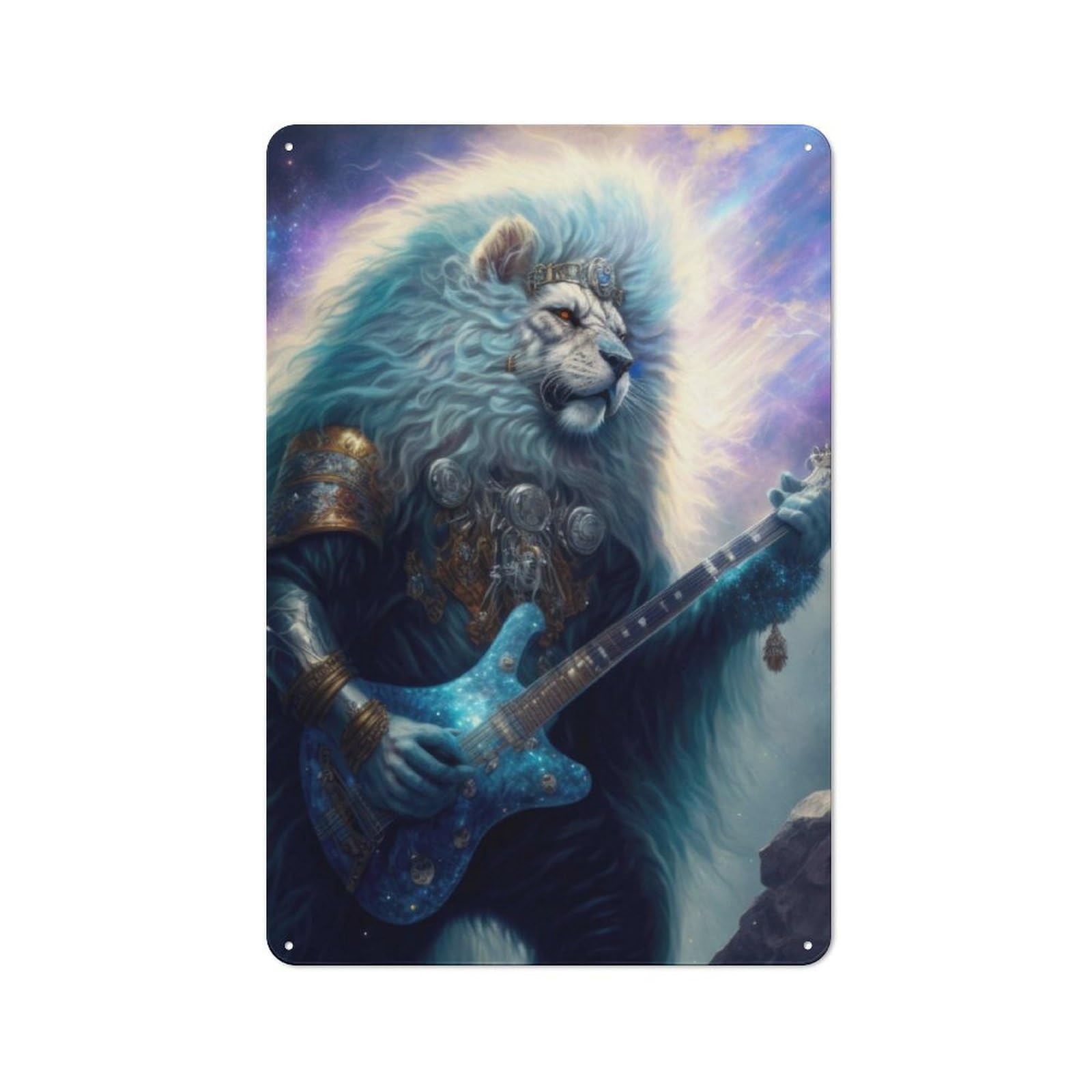 Lion Rockstar Metal Wall Sign 30x20cm, Modern Retro Loft Wall Plaque for Flat, Bar, Studio Or Gallery Wall