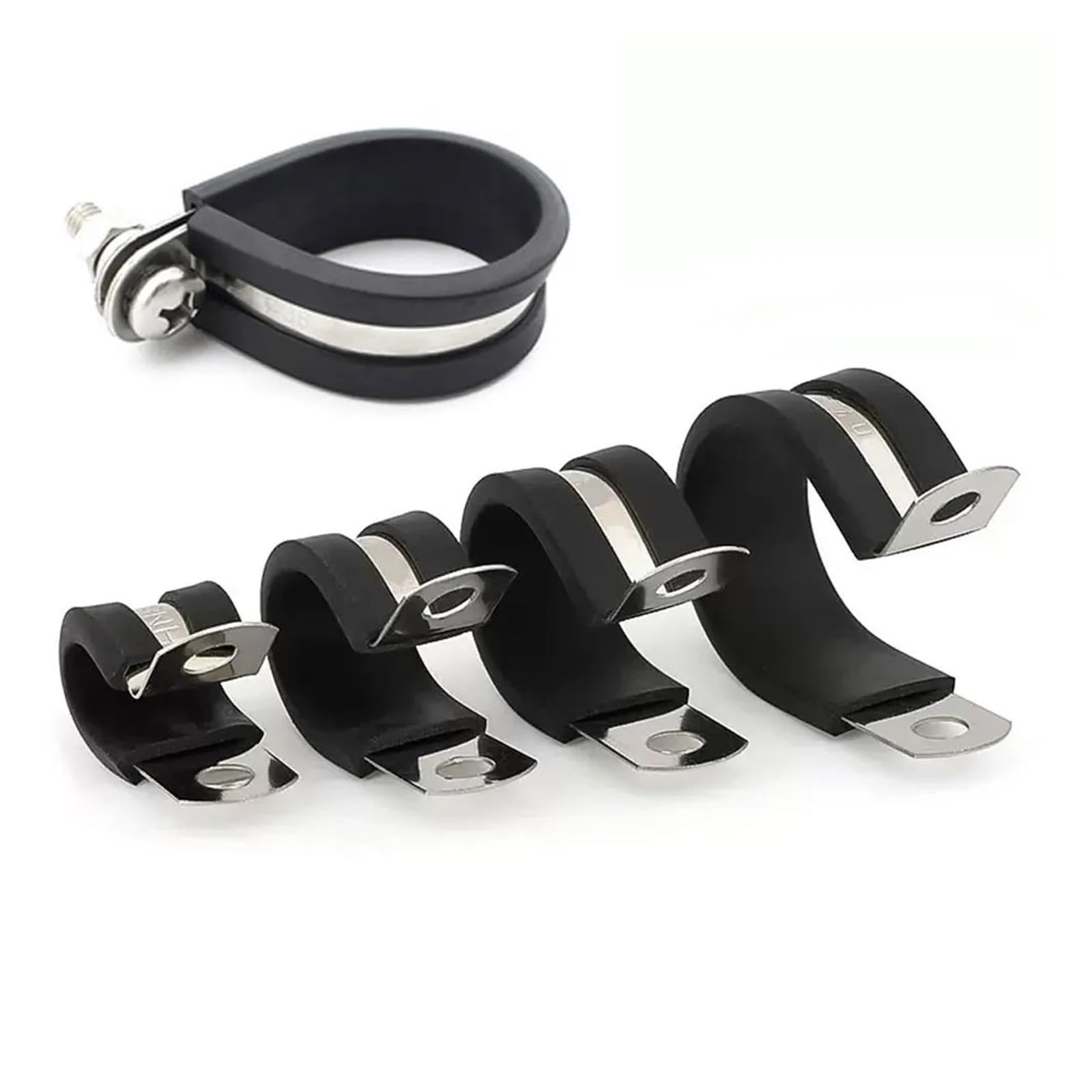 Knbhgujmd One Color P-Clips Metal Wire Cable Conduit Clamps, 304 Stainless Steel Rubber Lined R-Type Pipe Clamps M6-M46 Pack Of 81(8Mm-5Pcs)