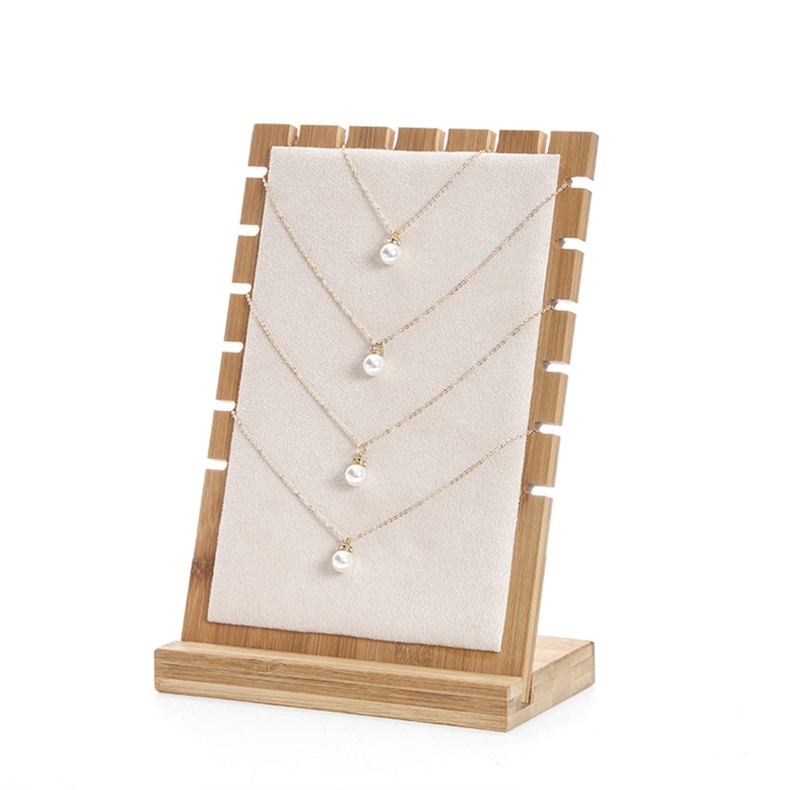 HDBCYUAZ Bamboo Plank Necklace Jewelry Display Stand Holder, Wood, Storage, Set of 2(Beige)