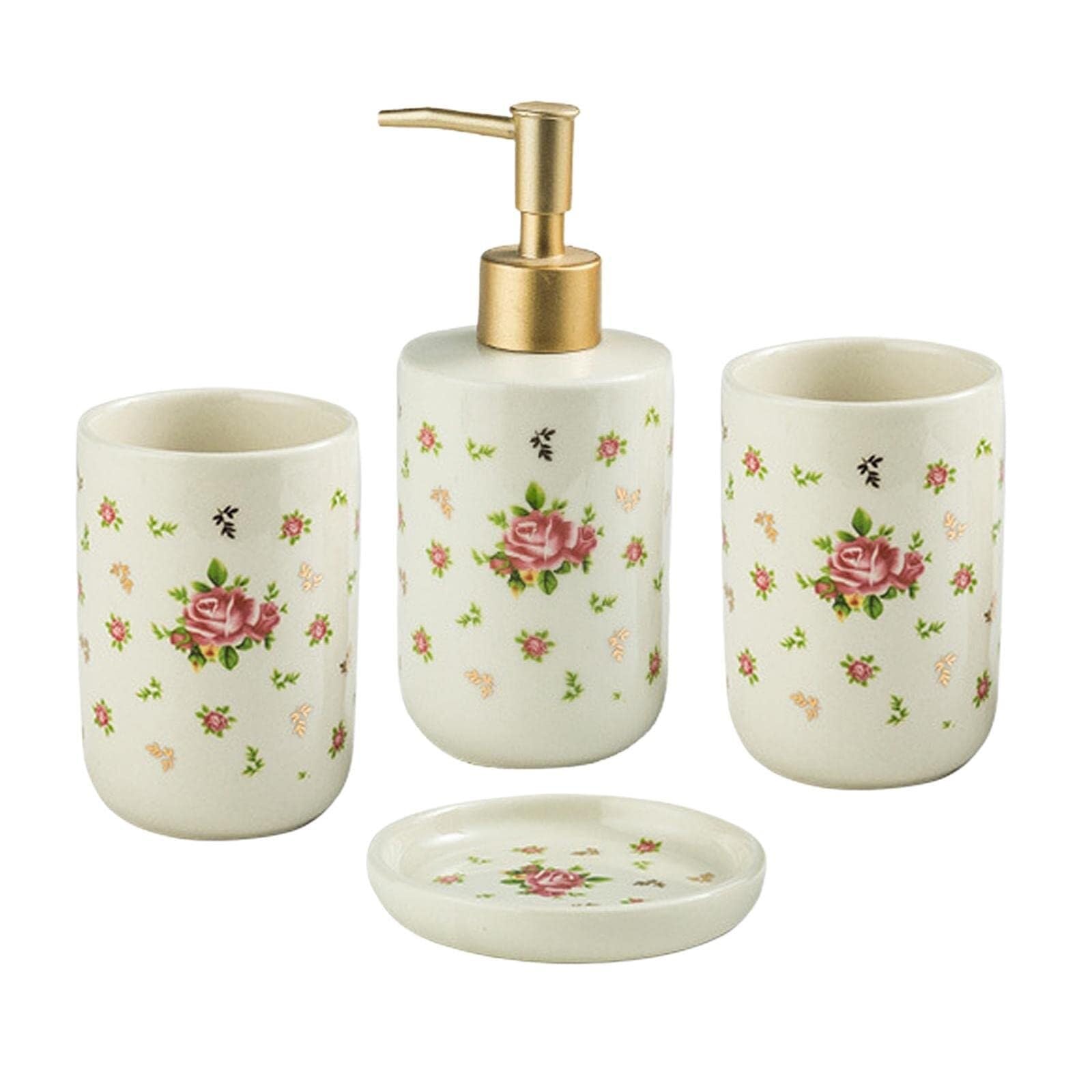 Juego de accesorios de baño cerámica juego accesorios baño floral rose