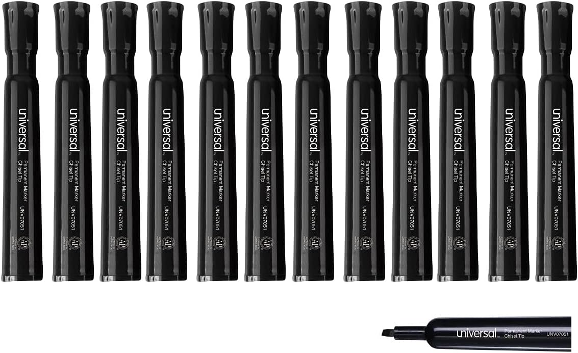 2 Set Universal Permanent Markers, Chisel Tip, Black, Dozen (UNV07051)