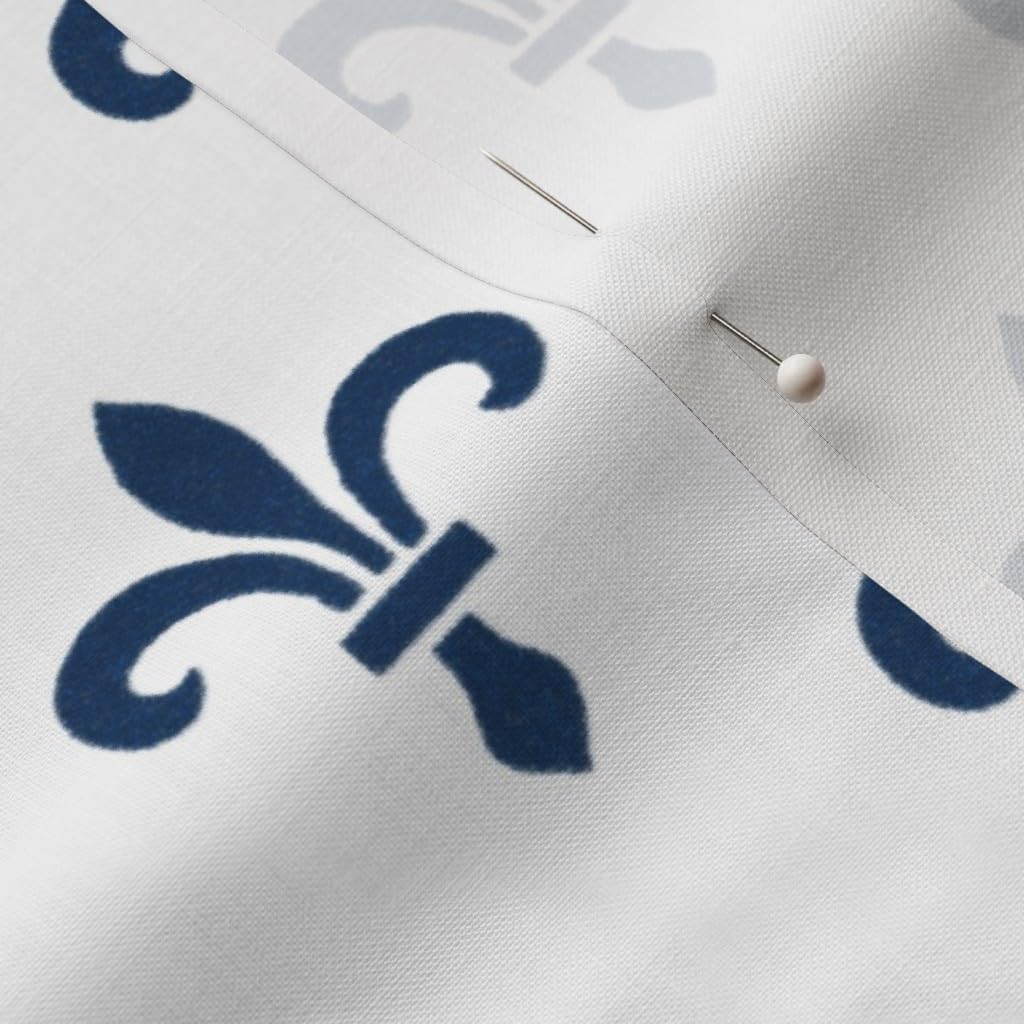 Spoonflower Fabric - Fleur De Lis Blue White Gothic Medieval French Printed on Petal Signature Cotton Fabric by The Yard - Sewing Quilting Apparel Crafts Decor