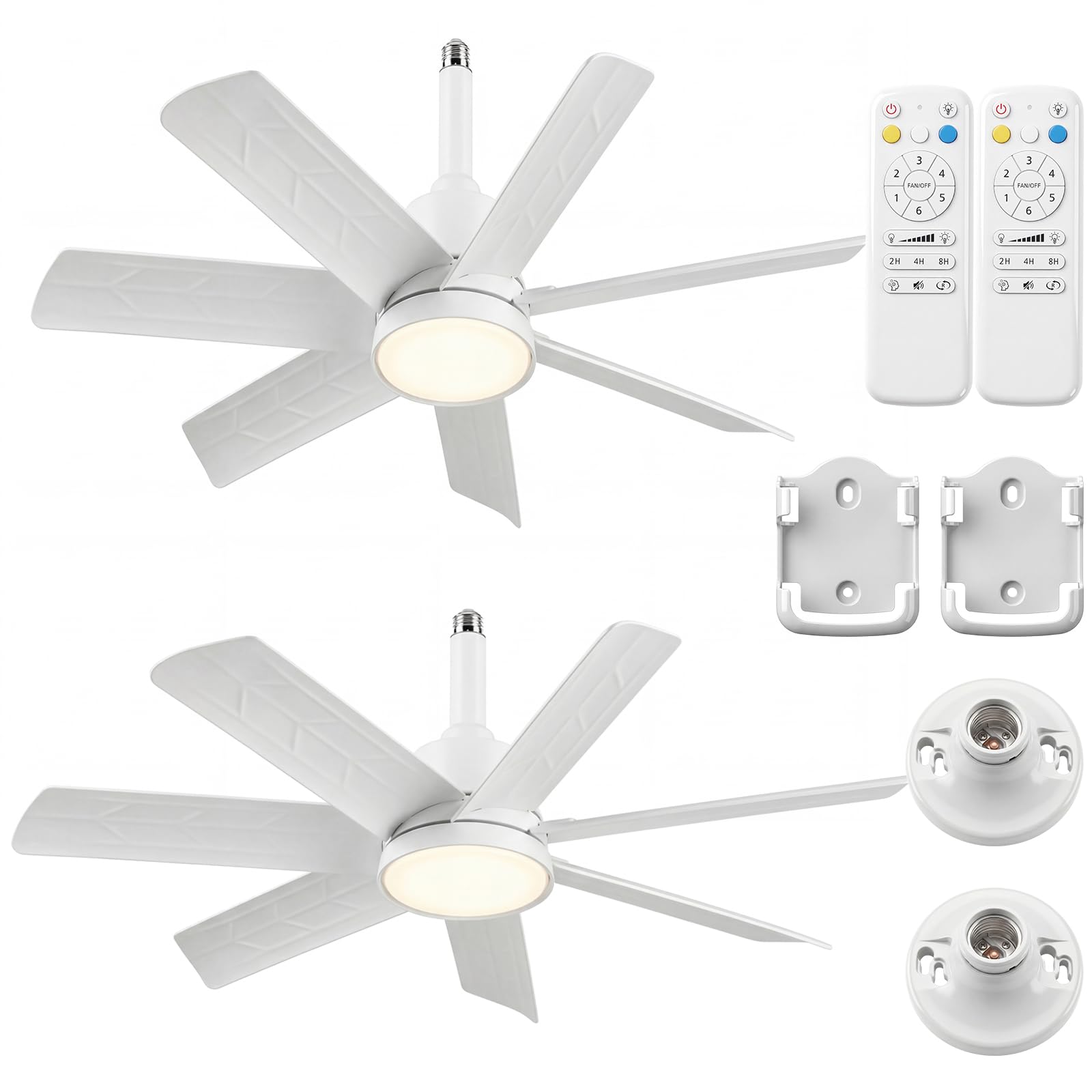 Photo 1 of **FACTORY SEALED** NWOP 28 Inch Socket Fan Light with Remote Control, Screw in E26/E27 Ceiling Fan with LED Light, 3000-6000K Adjustable Color Temp, 6 Speeds, Timer, for Bedroom Kitchen Living Room Garage, 2-White