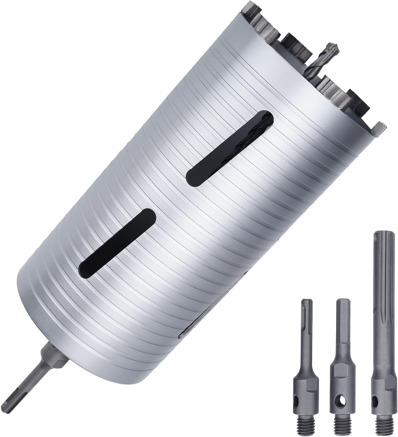 5 inch Diamond Dry Core Drill Bit, 10" Drilling Depth, 5/8"-11 Thread Core Drill Bit for Concrete Masonry Brick Block, Includes 3 Adapters SDS Plus, SDS Max and Hex (5 inch)