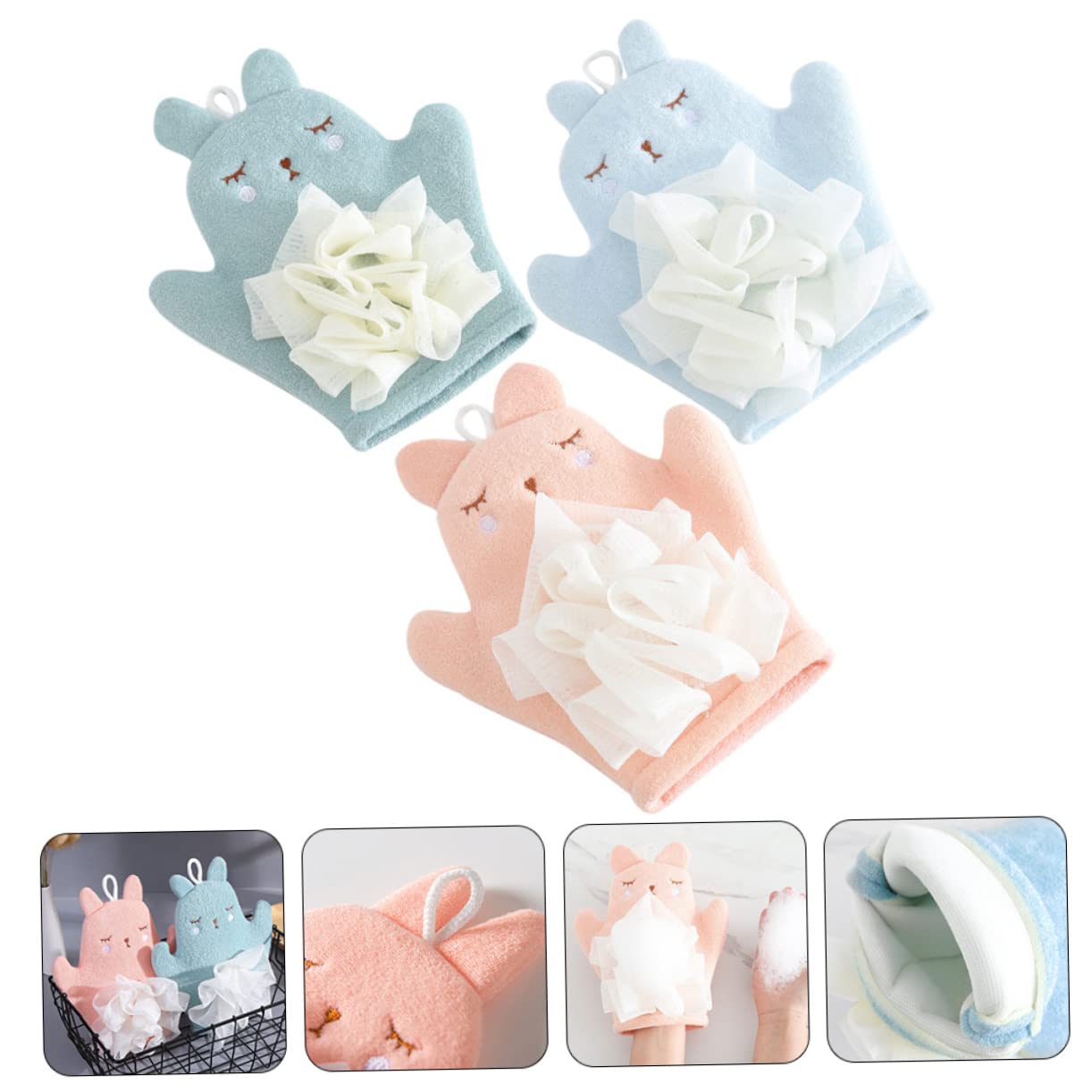 Healifty 3 Pz Guanti Da Bagno Per Coniglio Accessori Termali Esponja Para Bañarse Accessori Per Conigli Per Massaggi Guanti Termali Cosmetico Fibra Superfine Prodotti Da Bagno