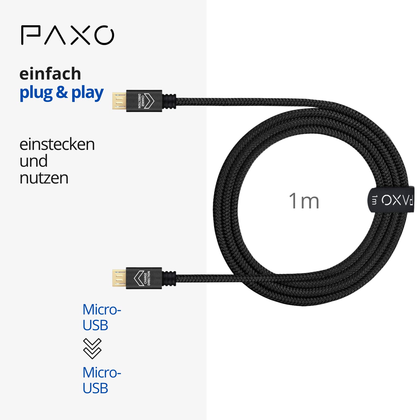 1 m kabel przyłączeniowy OTG USB, kabel MICRO-USB na MICRO-USB, kabel do transmisji danych, kabel do ładowania, USB 2.0, czarny