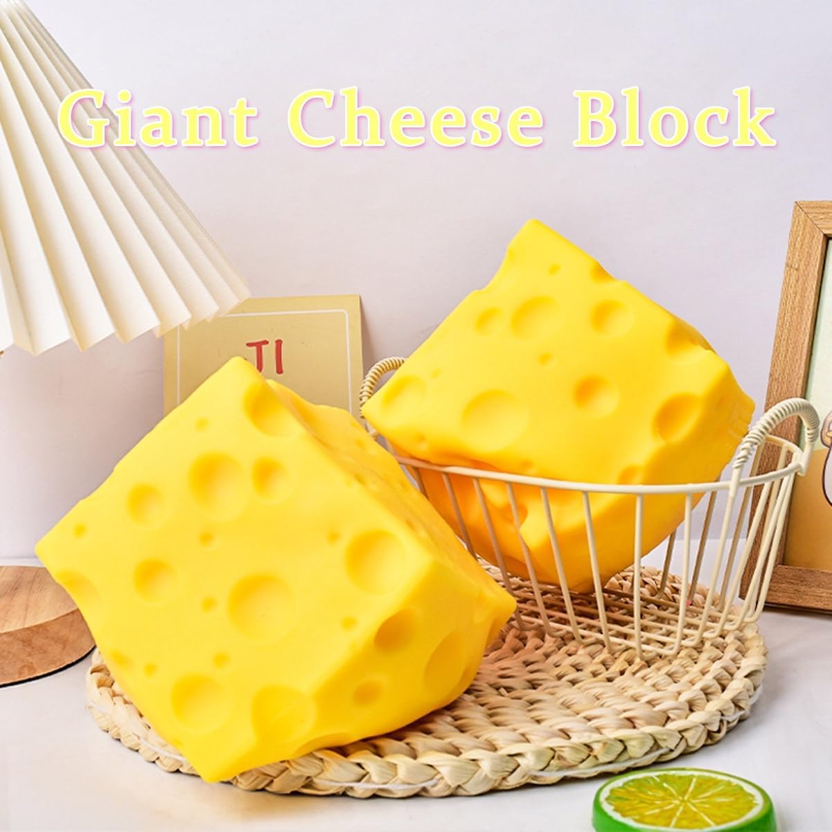 Huge Squish Cheese Cube Big 3.9in Jumbo Cheese Squishy Block Toy Soft Novelty Rebounding Sensory Toy Stress Relief Fidget Balls Gifts for Adults Help for Relax Focus Autism ADHD (1*10cm)