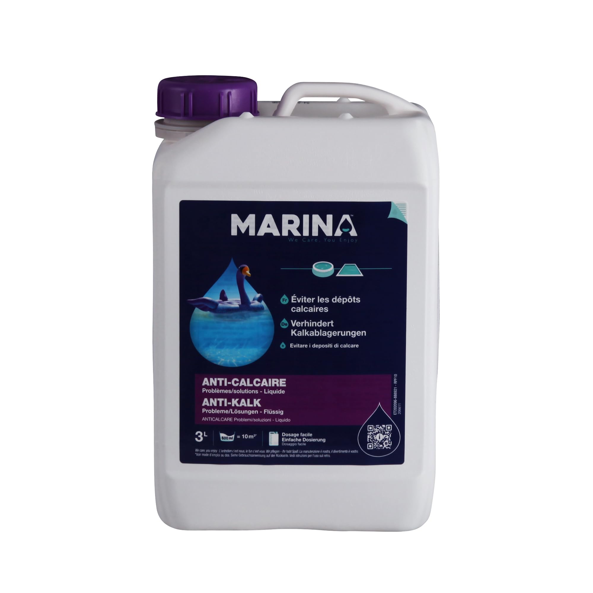 Marina Anti-Kalk Pool Pflege (3 Liter) entfernt und verhindert Kalkablagerungen - Ideal für hartes Wasser, für Pools, Whirlpools und Becken jeder Art