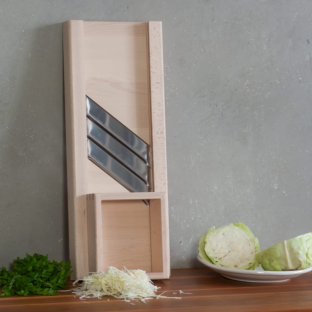 Hofmeister Productos De Madera Profesional-Mandolina para hierbas, cuadrado, 3 Acero inoxidable-Cuchillo y Cajón, Largo: 600 mm, Madera De Haya