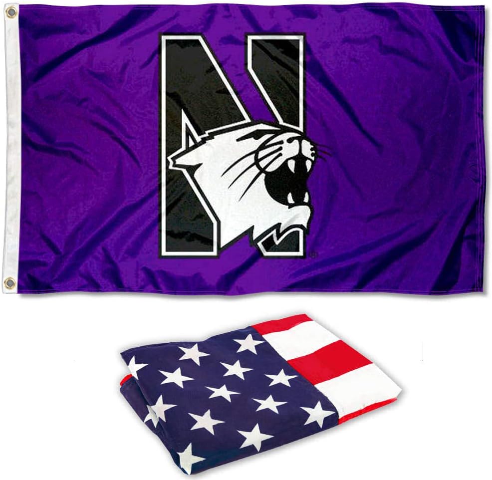 College Flags & Banners Co. Northwestern Wildcats Flag and USA 3x5 Flag Set