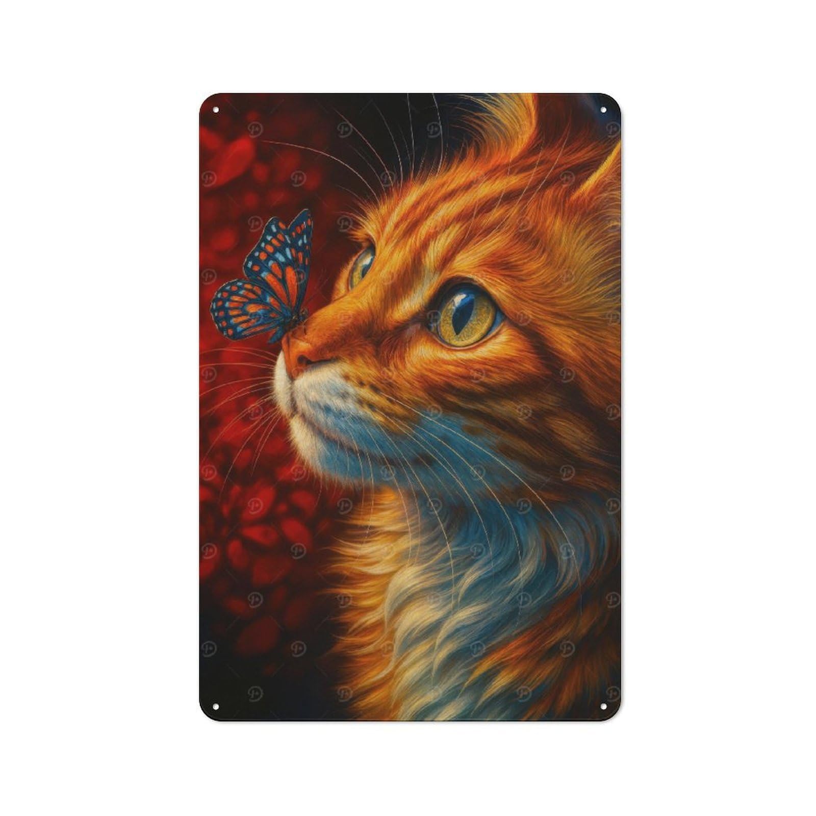 Junmoney Cat With Butterfly On Nose Retro Metal Sign 30X20cm For Garden Room Or Summerhouse, For Garden Room Decor Fans