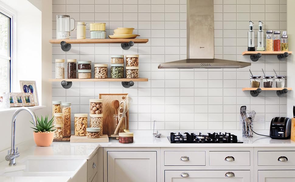 Miniatura 9 de Aunulahca Soportes industriales para estantes de tubo de 34 pulgadas (paquete de 6 unidades de 12 pulgadas), soporte de estante de hierro negro,