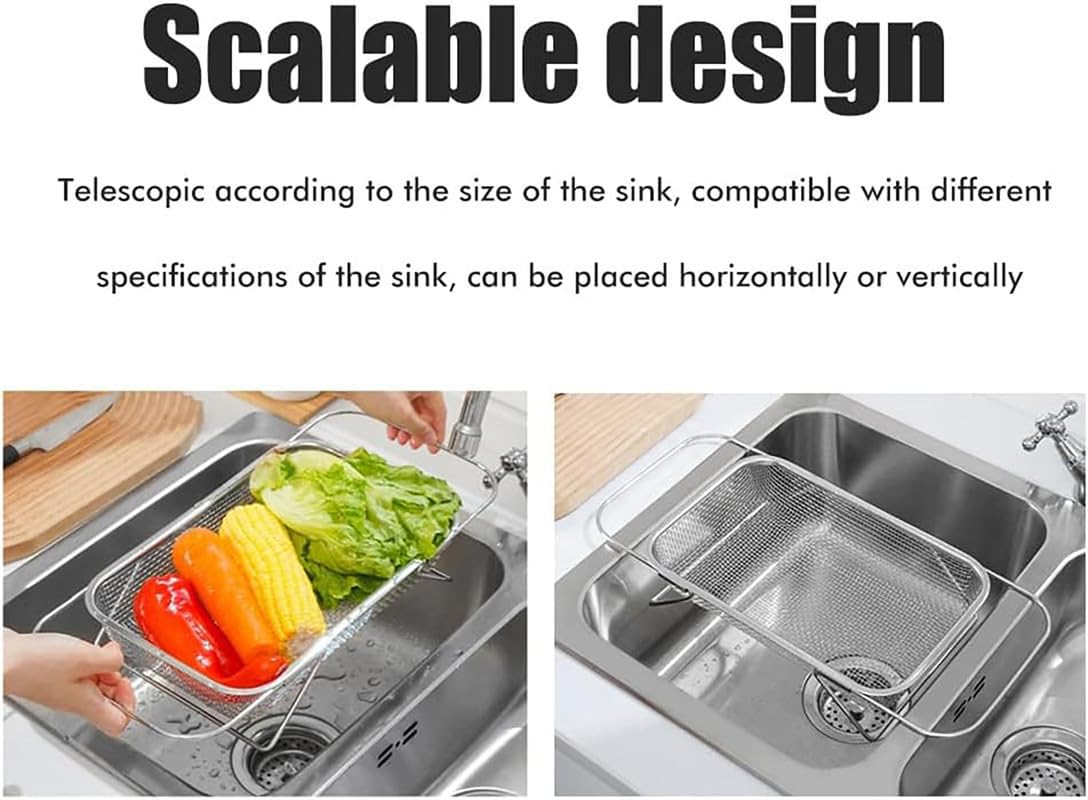 MosQuick® Kitchen Stainless Steel Over The Sink Colander Sink Washing Basket for Kitchen Expandable Strainer Basket Colander with Mesh for Kitchen Sink Strain Drain Rinse Fruits Vegetables offers donot miss