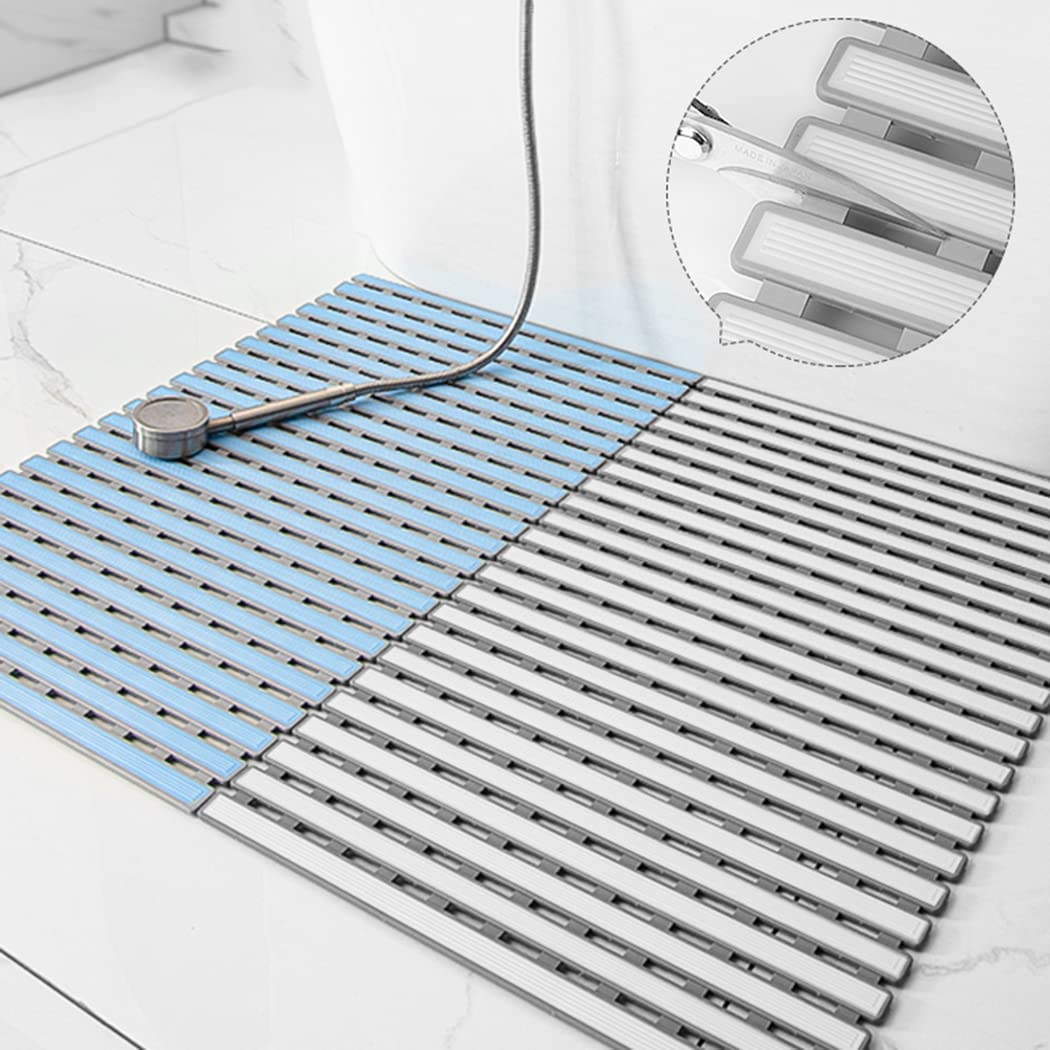 Alfombrilla de Bañera Cuadrada Azul Alfombrillas de Ducha Antideslizantes Alfombra de Baño TPE + PP con Orificios de Drenaje y Ventosas Seguridad Suave (40×63cm)