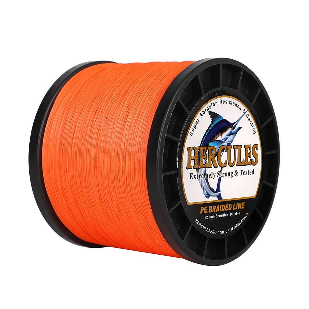 Hercules Braided Fishing Line 2000m 2187yds 6lbs-100lbs Pe Superline 4 Strands (Orange 90lb/40.8kg 0.50mm)