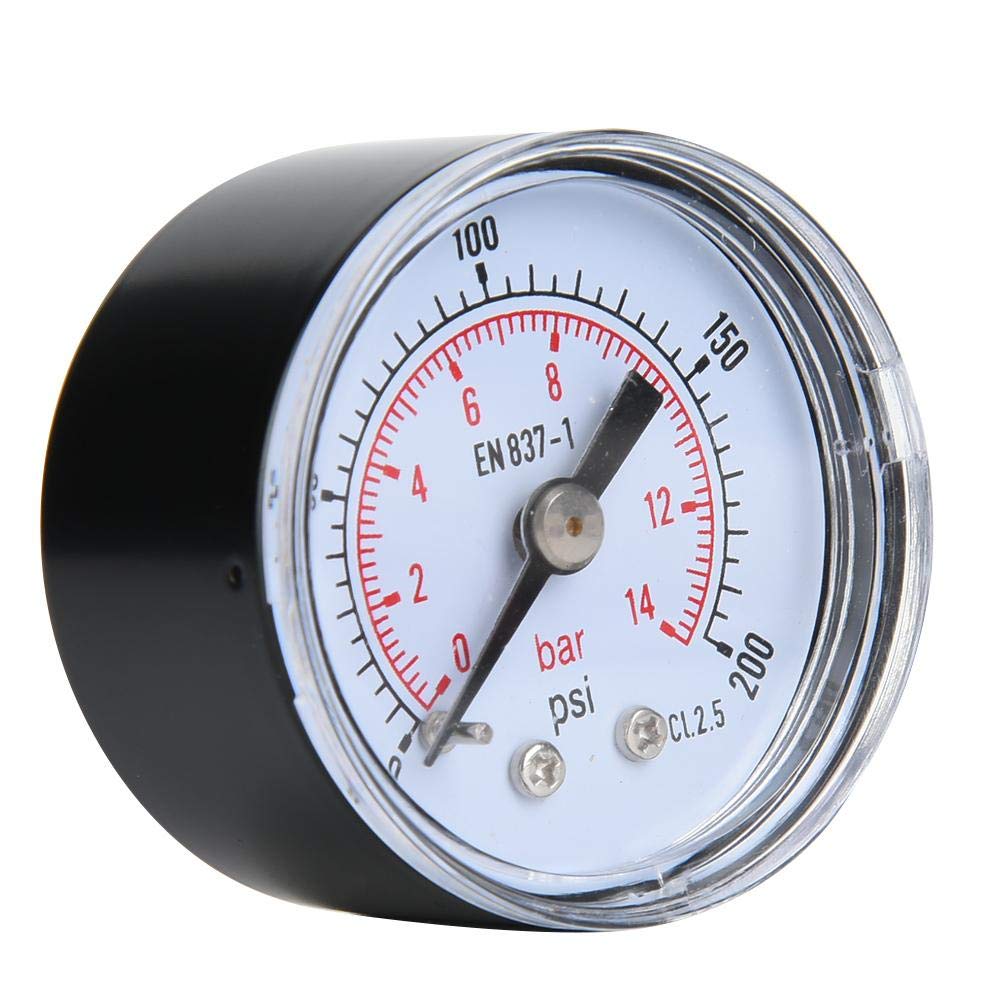 Mechaniczny manometr, 1/8 cala BSPT Osiowy manometr do powietrza, oleju i wody (0-200psi,0-14 bar)