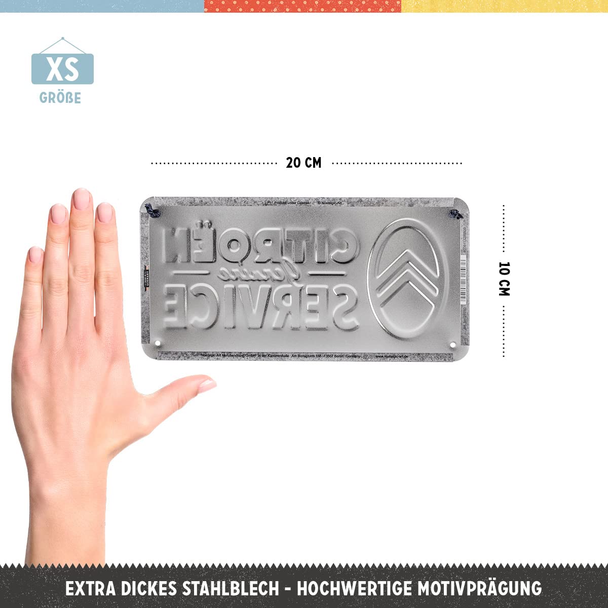 Nostalgic-Art Tabliczka wisząca w stylu retro, 10 x 20 cm, Citroen – Genuine Service – pomysł na prezent dla fanów akcesoriów Citroen, oryginalny produkt licencjonowany (OLP), z metalu, styl vintage,