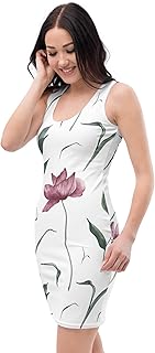 Women's Sleeveless Bodycon Dress – Elegant White Floral Print, Scoop Neck, Stretch Fit, Casual & Party Wear - Buy now