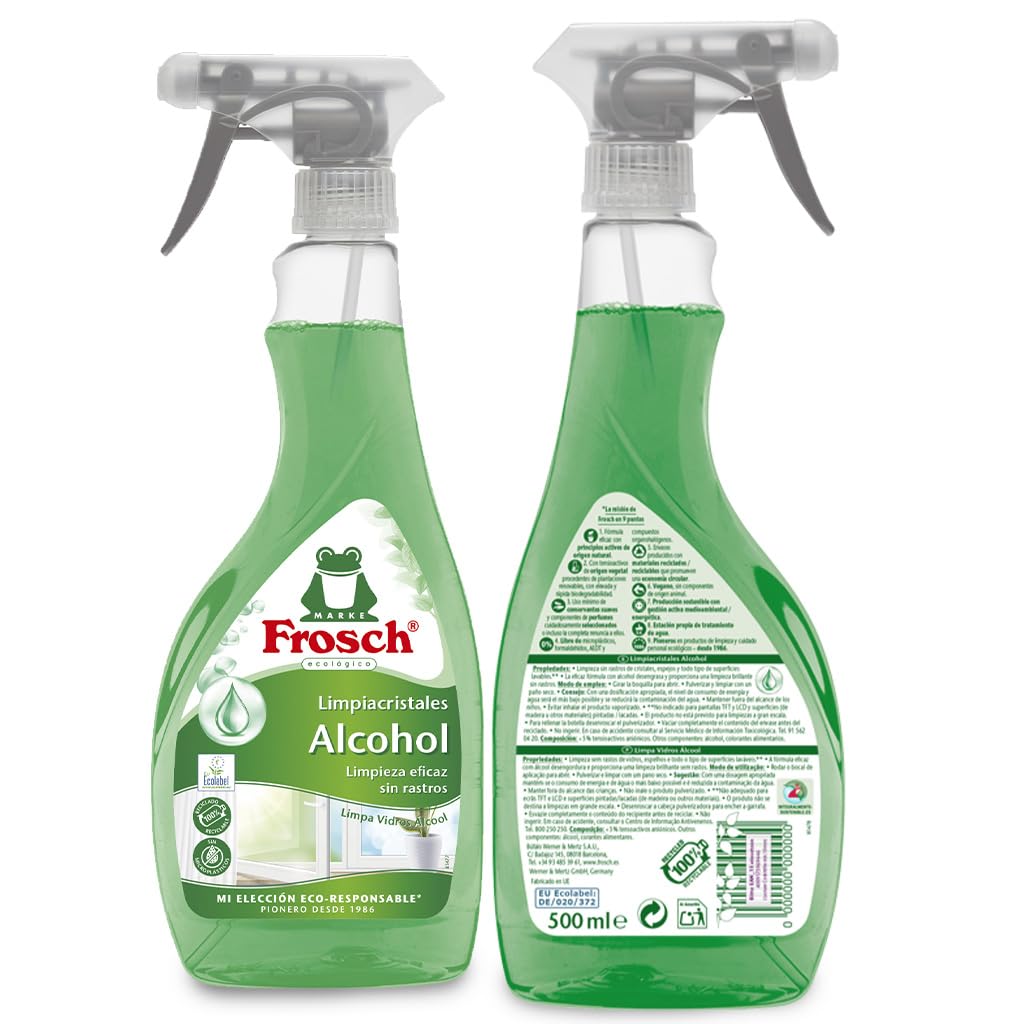 Frosch - Limpia Cristales Ecológico con Alcohol, Limpieza Eficaz de Cristales y Superficies Lisas - 500 ml