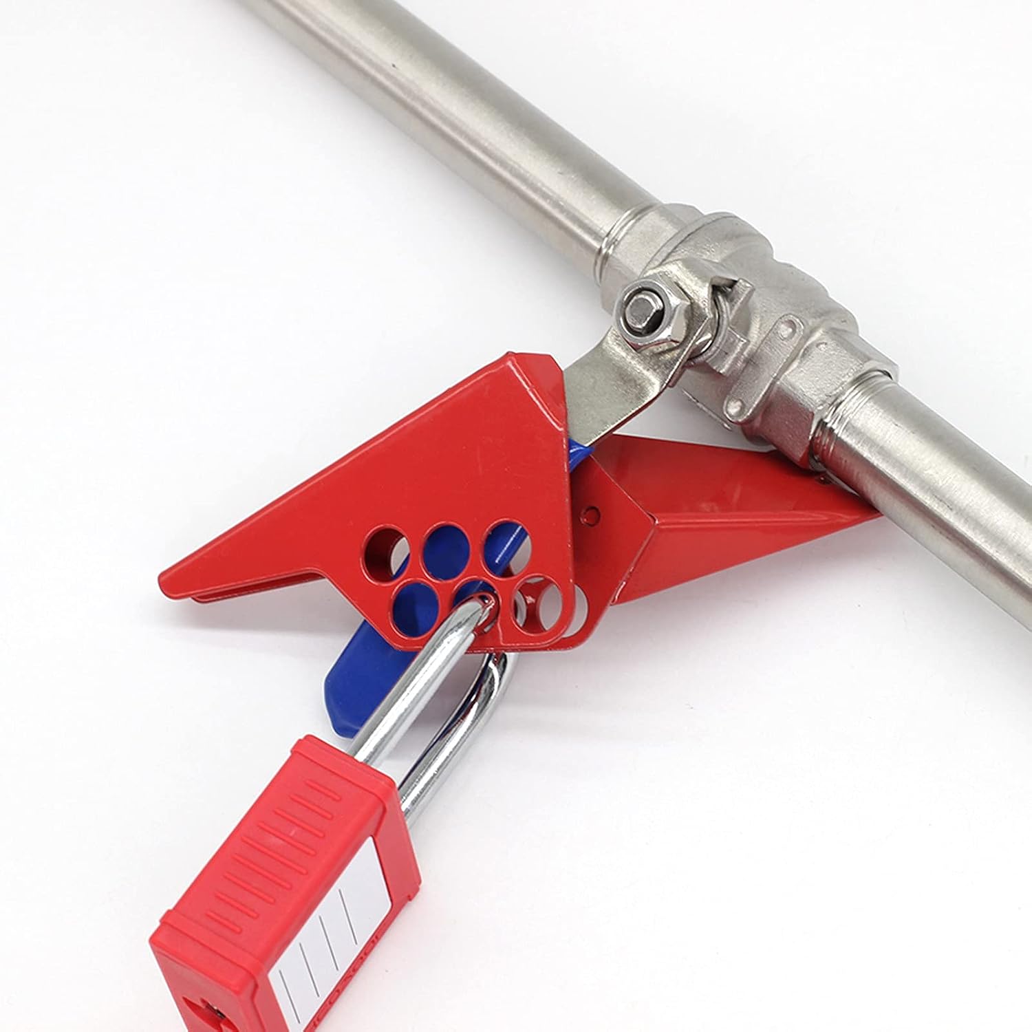 10pcs Ball Valve Lock Safety Lockout Stainless Steel Small Valve Lockout Red Industrial Valve Lockout for 38‑76mm 1.5‑2.99in Stem Diameter