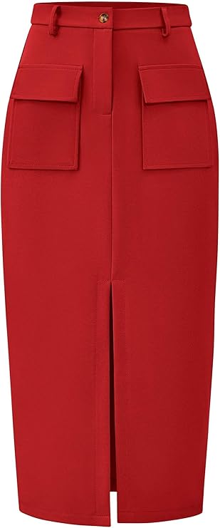 KIRUNDO Women High Waisted Cargo Midi Skirt
