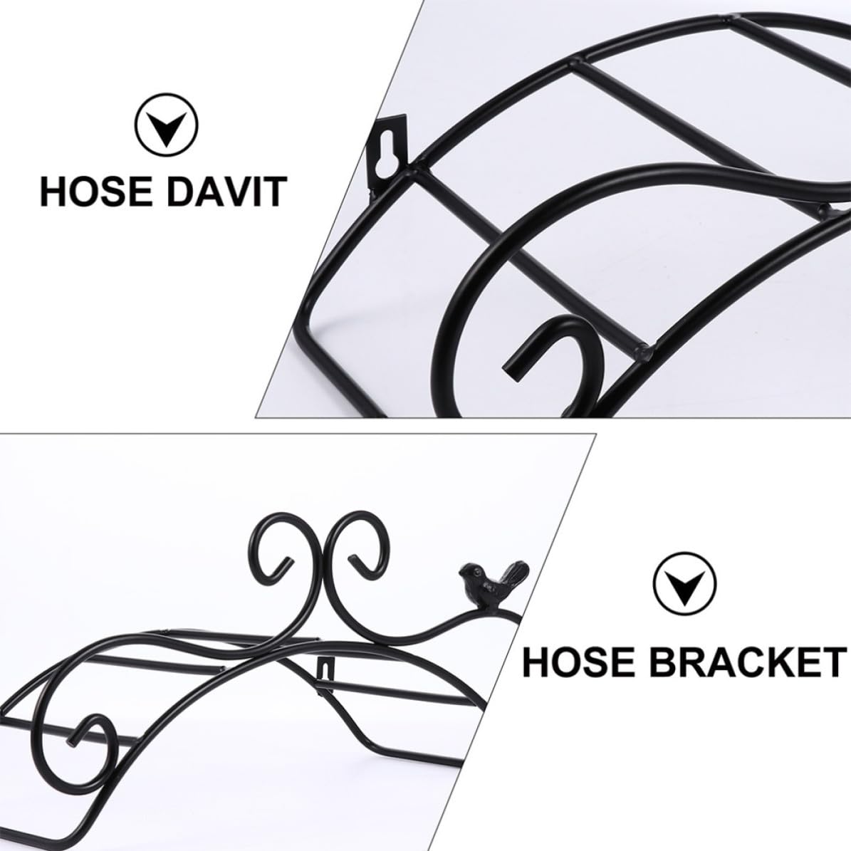 2 Pièces Support de Rangement pour Tuyau D’arrosage, Support Mural pour Tuyau D’arrosage en Fer Noir, Fixé au Mur, pour Intérieur et Extérieur, Rangement et Organisation