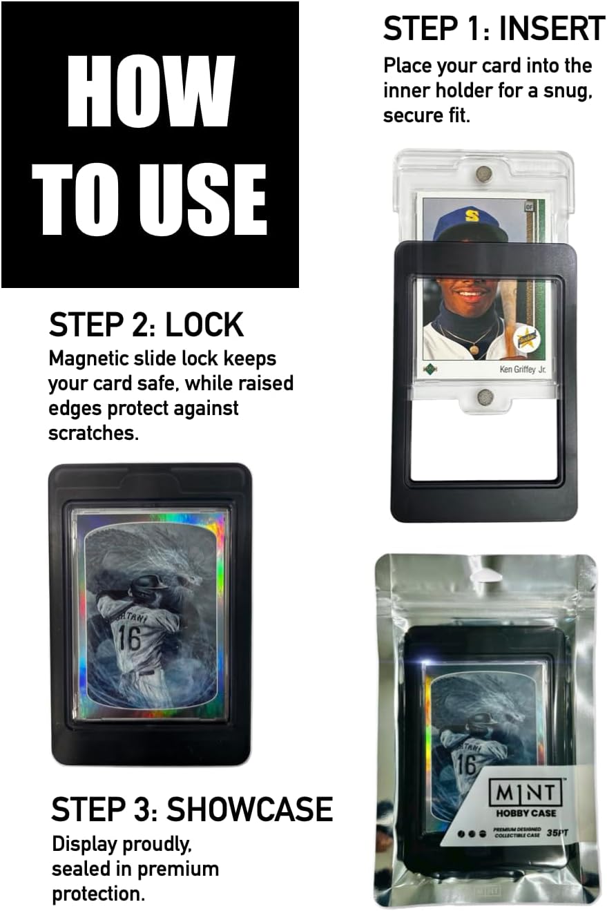 M1NT Sports Card Hobby Case 35pt – Chase the Golden Tickets – Magnetic Slide-Lock Card Holder | Includes Bonus Sports Card! (M1NT Signature)